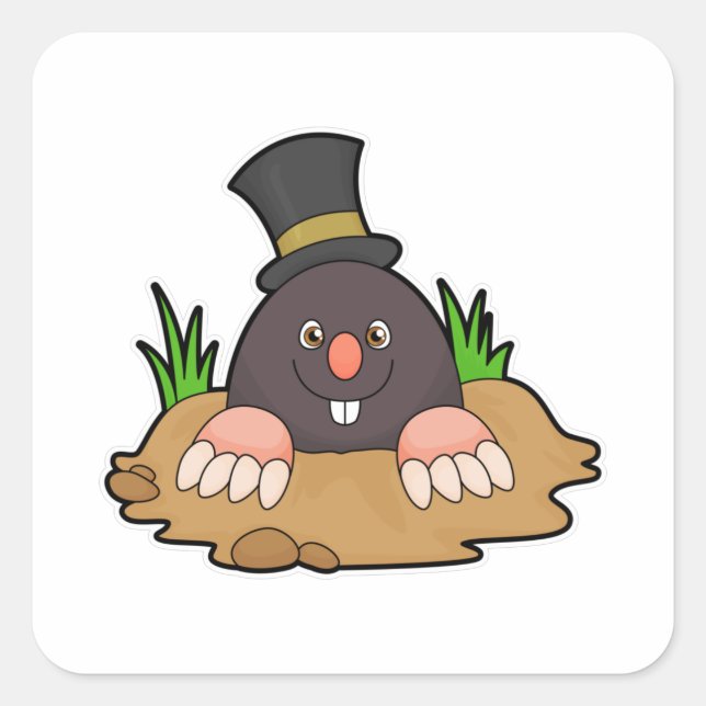 Mole with Molehill & Hat Square Sticker (Front)