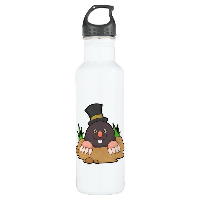 Mole with Molehill & Hat Stainless Steel Water Bottle (Front)