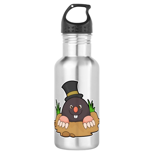 Mole with Molehill & Hat Stainless Steel Water Bottle (Front)