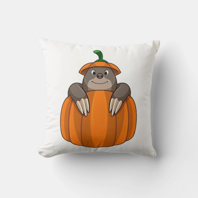 Mole with Pumpkin Throw Pillow (Front)