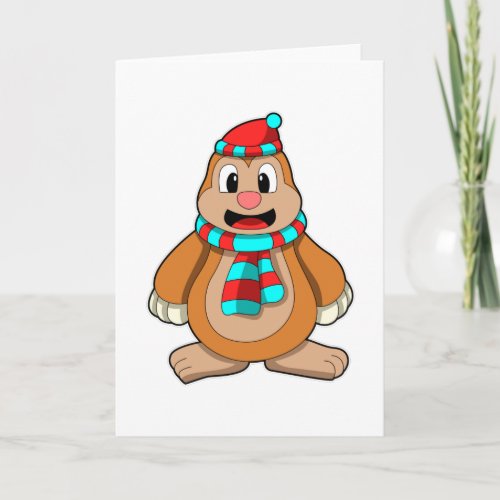 Mole with Scarf  Bobble hat Card