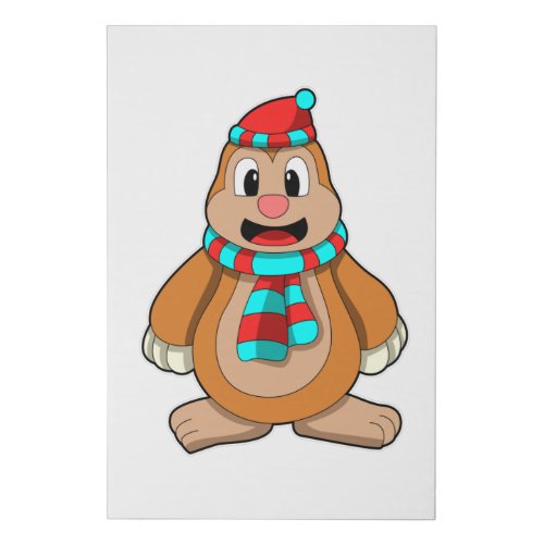 Mole with Scarf  Bobble hat Faux Canvas Print