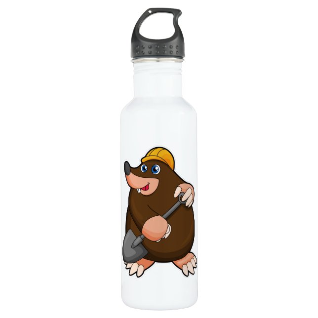 Mole with Shovel & Hard hat Stainless Steel Water Bottle (Front)