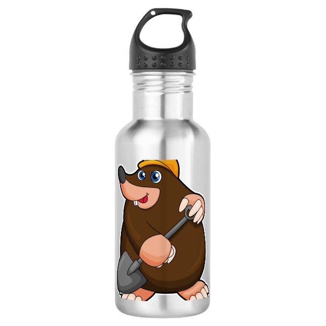 Mole with Shovel & Hard hat Stainless Steel Water Bottle (Front)