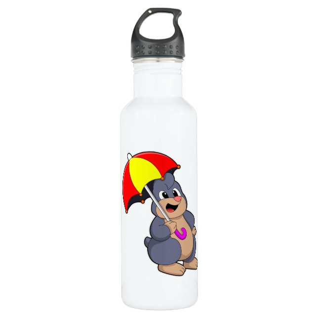 Mole with Umbrella Stainless Steel Water Bottle (Front)