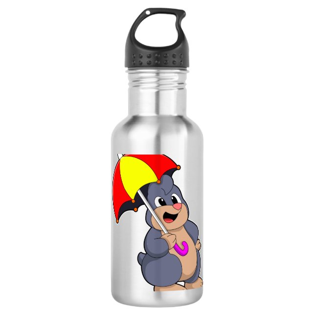 Mole with Umbrella Stainless Steel Water Bottle (Front)