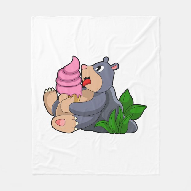 Mole with Waffle ice cream Fleece Blanket (Front)