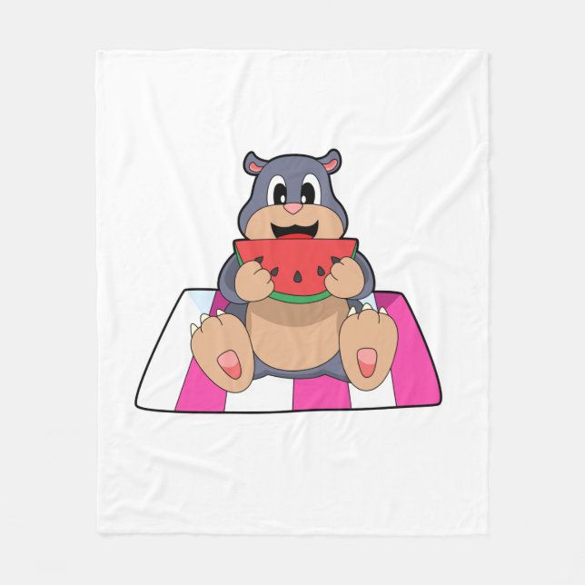 Mole with Watermelon.PNG Fleece Blanket (Front)