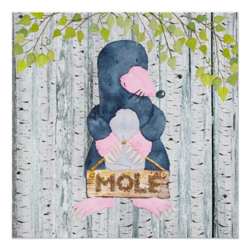 Mole_ Woodland Friends _ Watercolor illustration Poster