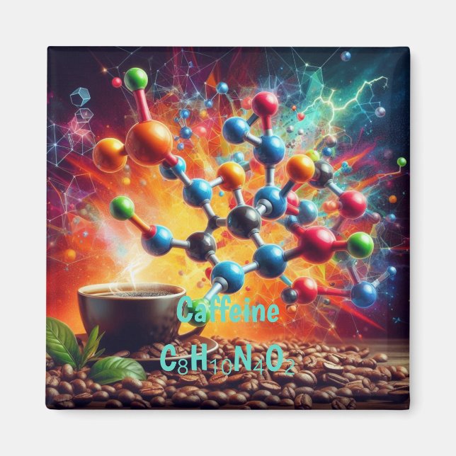 Molecular Caffeine Structure - Science Art Coffee Magnet (Front)