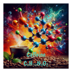 Molecular Caffeine Structure - Science Art Coffee Poster
