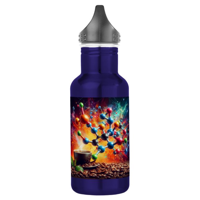 Molecular Caffeine Structure - Science Art Coffee Stainless Steel Water Bottle (Left)