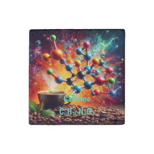Molecular Caffeine Structure - Science Art Coffee Stone Magnet