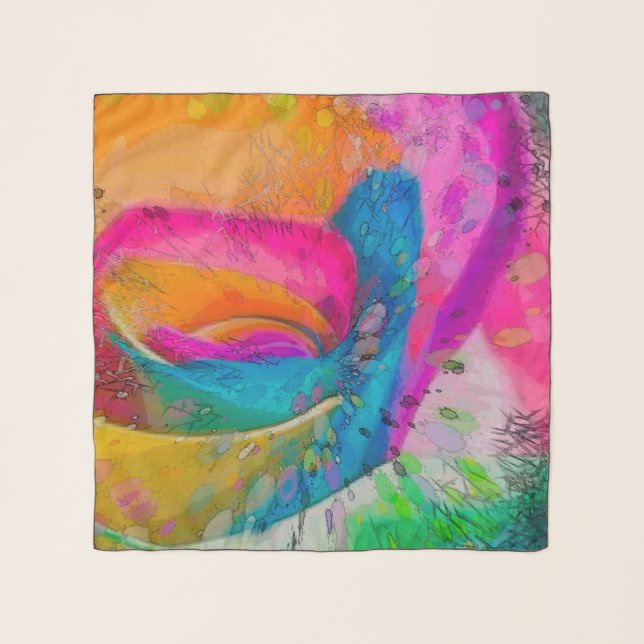 MOLECULAR RAINBOW ROSE Abstract Art Design Scarf (Front)