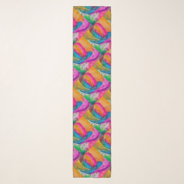 MOLECULAR RAINBOW ROSE Abstract Art Design Scarf (Front)