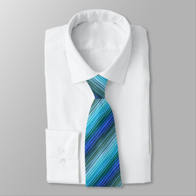 Molecule Variegated Striped Blue & Olive Two-sided Tie (Tied)