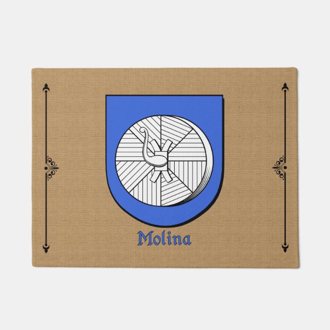 Molina Historical Shield on Burlap Pattern Doormat (Front)
