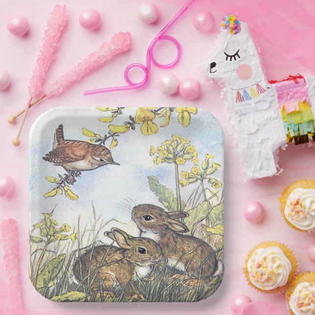 Molly Brett Cute Bunnies Wren Forsythia  Paper Plates (Party)