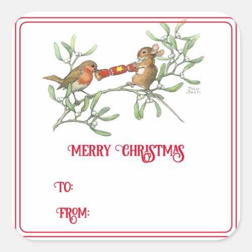 Molly Brett Mouse Bird Mistletoe Christmas  Square Sticker
