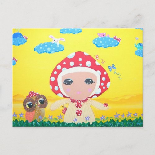 Molly Mushroom Baby In Polka Dottie Whimsy Land Postcard