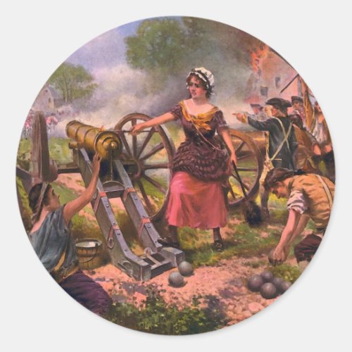 Molly Pitcher Firing Cannon at Battle of Monmouth Classic Round Sticker