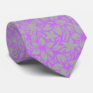 Moloaa Bay Hawaiian Hibiscus Aloha - Silver-Violet Neck Tie