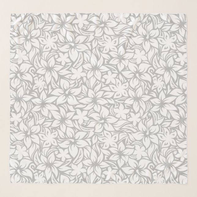 Moloaa Bay Hawaiian Hibiscus Silver Scarf (Front)