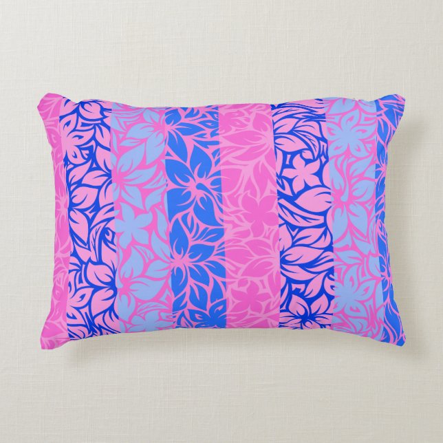 Moloaa Bay Hawaiian Hibiscus Striped Reversible Decorative Pillow (Front)