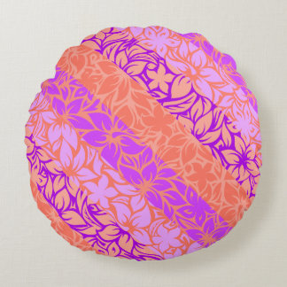 Moloaa Bay Hawaiian Hibiscus Striped Reversible Round Pillow
