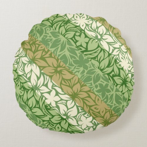 Moloaa Bay Hawaiian Hibiscus Striped Reversible Round Pillow