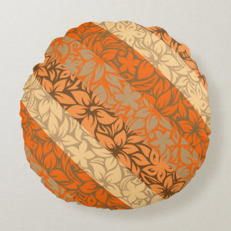 Moloaa Bay Hawaiian Hibiscus Striped Reversible Round Pillow