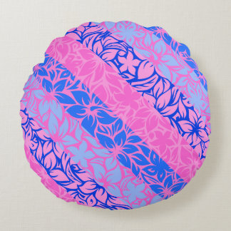 Moloaa Bay Hawaiian Hibiscus Striped Reversible Round Pillow
