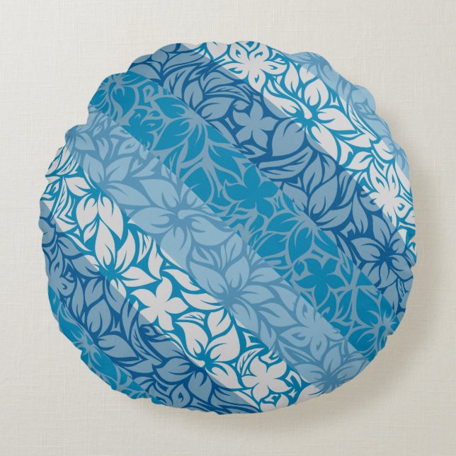 Moloaa Bay Hawaiian Hibiscus Striped Reversible Round Pillow (Front)