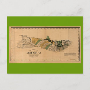 Molokai, 1897, Vintage Hawaii Map Postcard