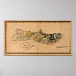 Molokai, 1897, Vintage Hawaii Map Poster