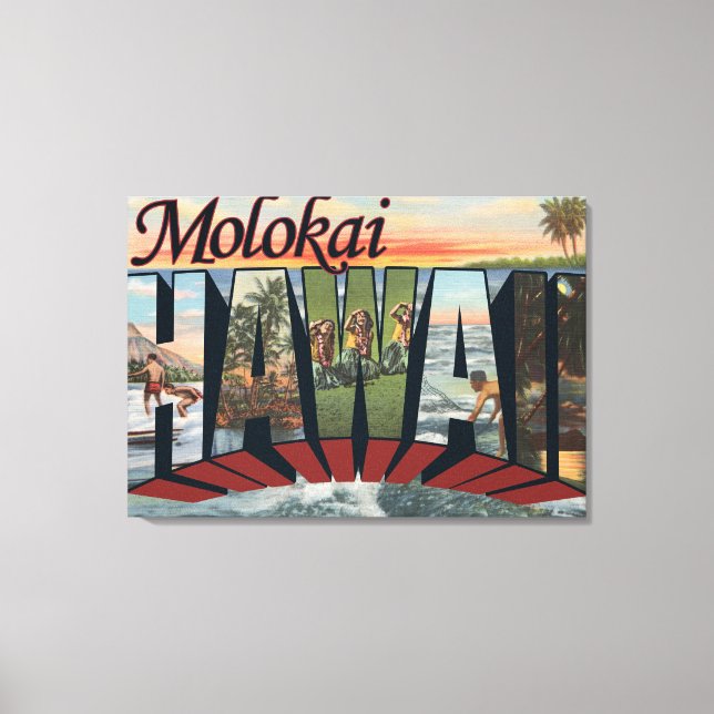 Molokai, Hawaii - Large Letter Scenes Canvas Print (Front)