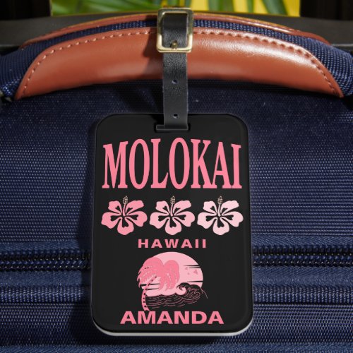 Molokai Hawaii Pink Beach Bachelorette Travel Luggage Tag