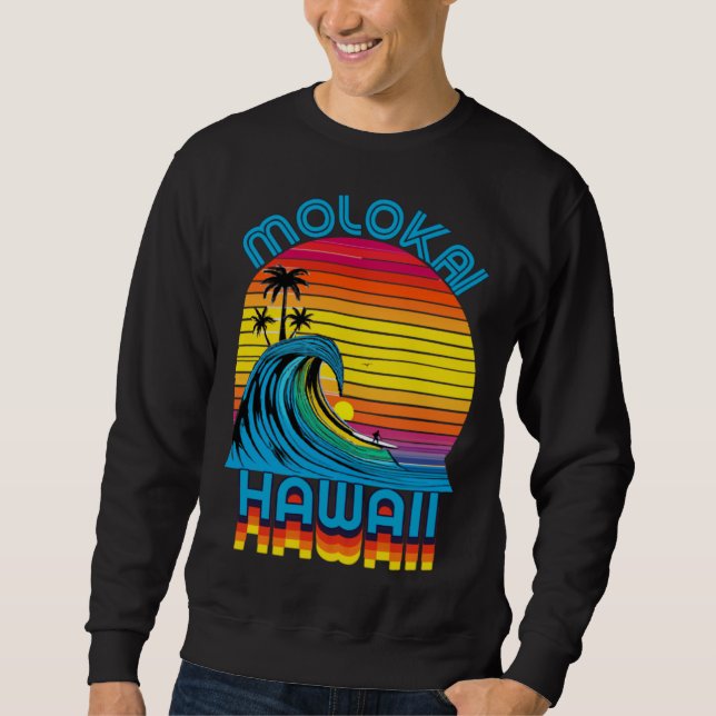 Molokai Hawaii Retro Throwback Surf & Beach Souven Sweatshirt (Front)