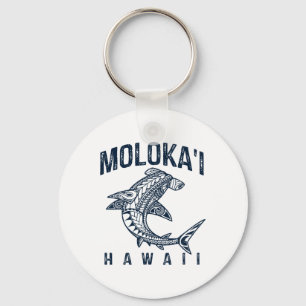 Molokai Hawaii Tril Shark Polynesian Hawaiian Beac Keychain