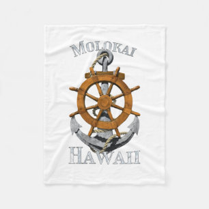 Molokai Hawaii Vacation Nautical Anchor Helm Saili Fleece Blanket