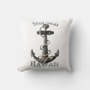 Molokai Hawaii Vacation Nautical Anchor Sailing Throw Pillow