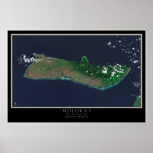 Molokai Island Hawaii Satellite Poster Map
