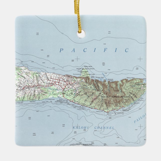 Molokai Vintage Map Ceramic Ornament (Front)