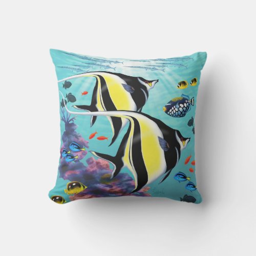 Molokini Cove Hawaiian Angel Fish Reversible Outdoor Pillow