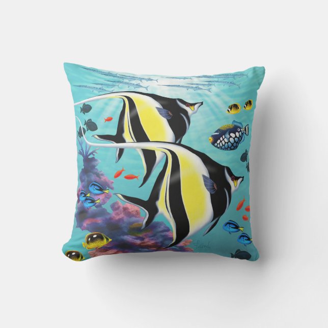 Molokini Cove Hawaiian Angel Fish Reversible Outdoor Pillow (Front)