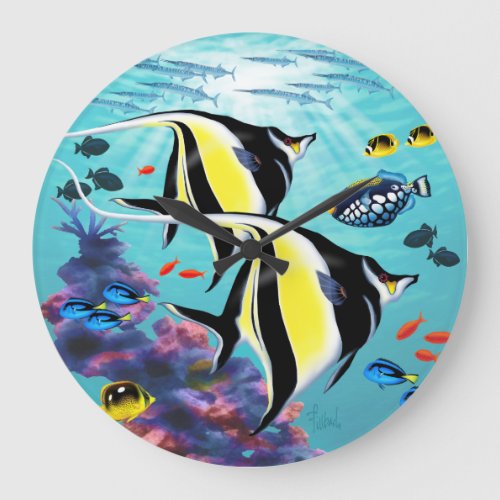 Molokini Cove Hawaiian Angel Fish Tropical Large Clock