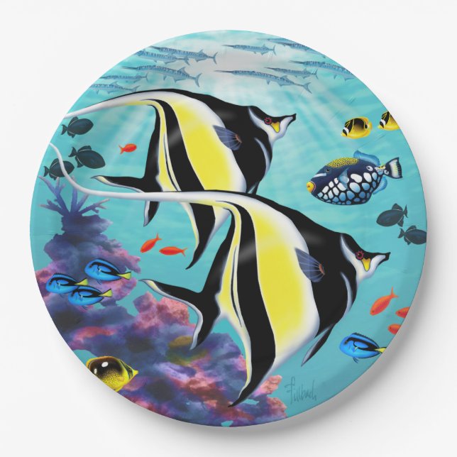 Molokini Cove Hawaiian Angel Fish Tropical Paper Plates (Front)