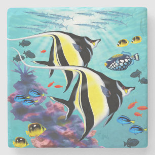 Molokini Cove Hawaiian Angel Fish Tropical Stone Coaster