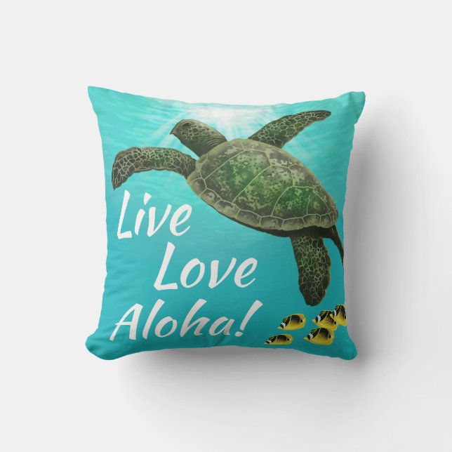 Molokini Cove Hawaiian Sea Turtle  Reversible Outdoor Pillow (Front)