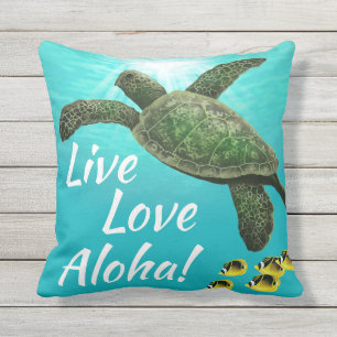 Molokini Cove Hawaiian Sea Turtle Reversible Outdoor Pillow